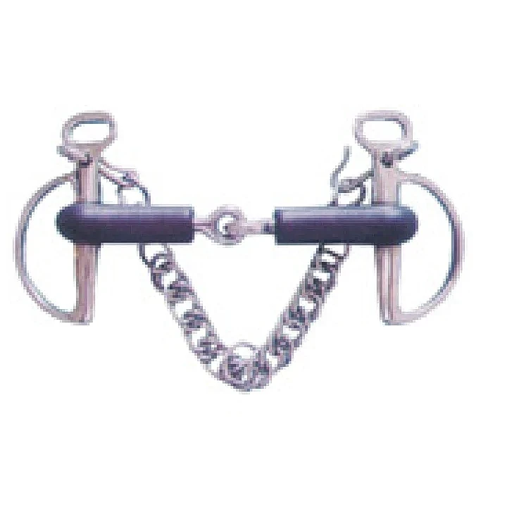 不鏽鋼 Kimberwicke 銜鐵，硬橡膠連接咬口，帶掛鉤及鏈條