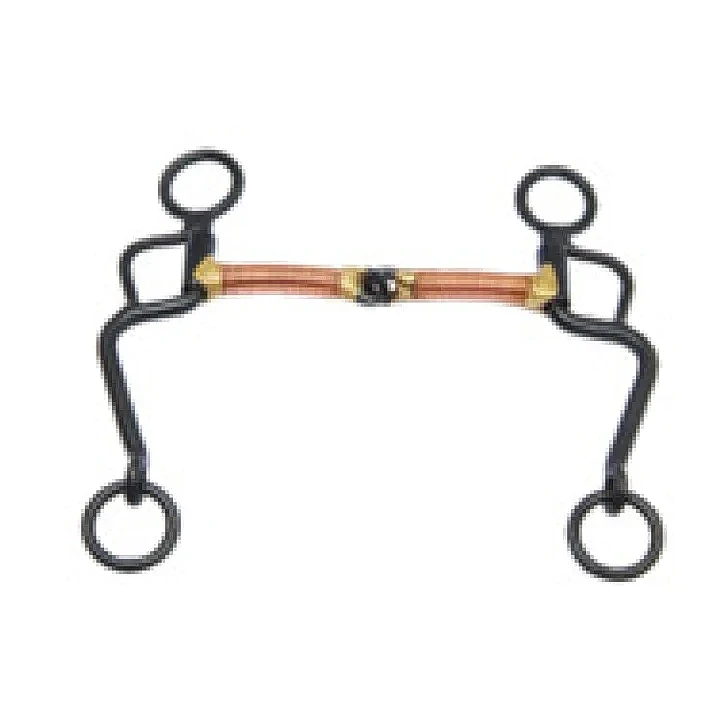 黑色訓練馬嚼，銅線纏繞救生圈口，帶銅鑲嵌